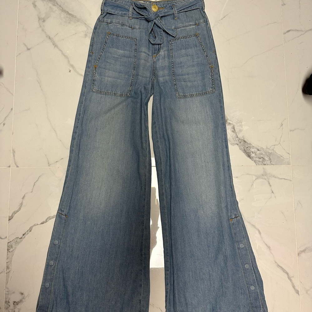 Anthropologie Denim Belted Wide Leg Jeans Size 25